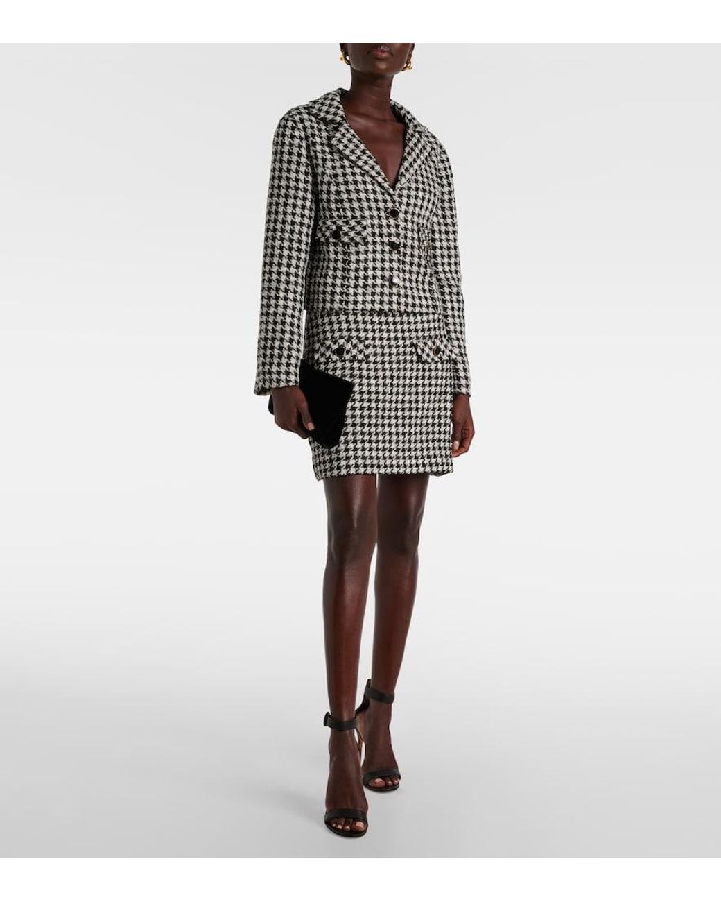 Rixo Black Houndstooth Cropped Jacket