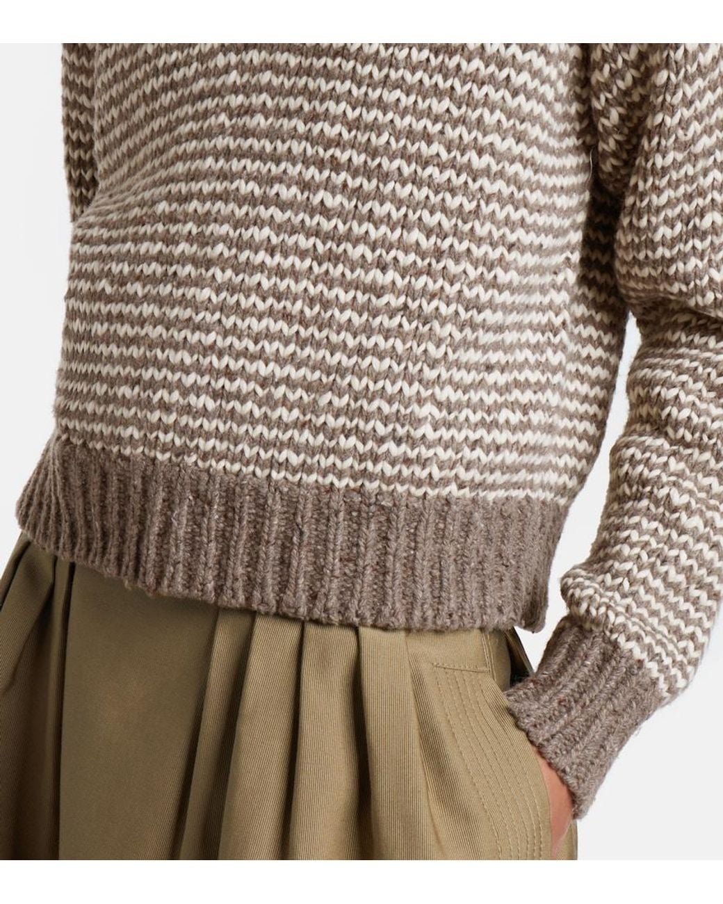 Polo Ralph Lauren Gray Striped Cotton And Wool-Blend Polo Sweater