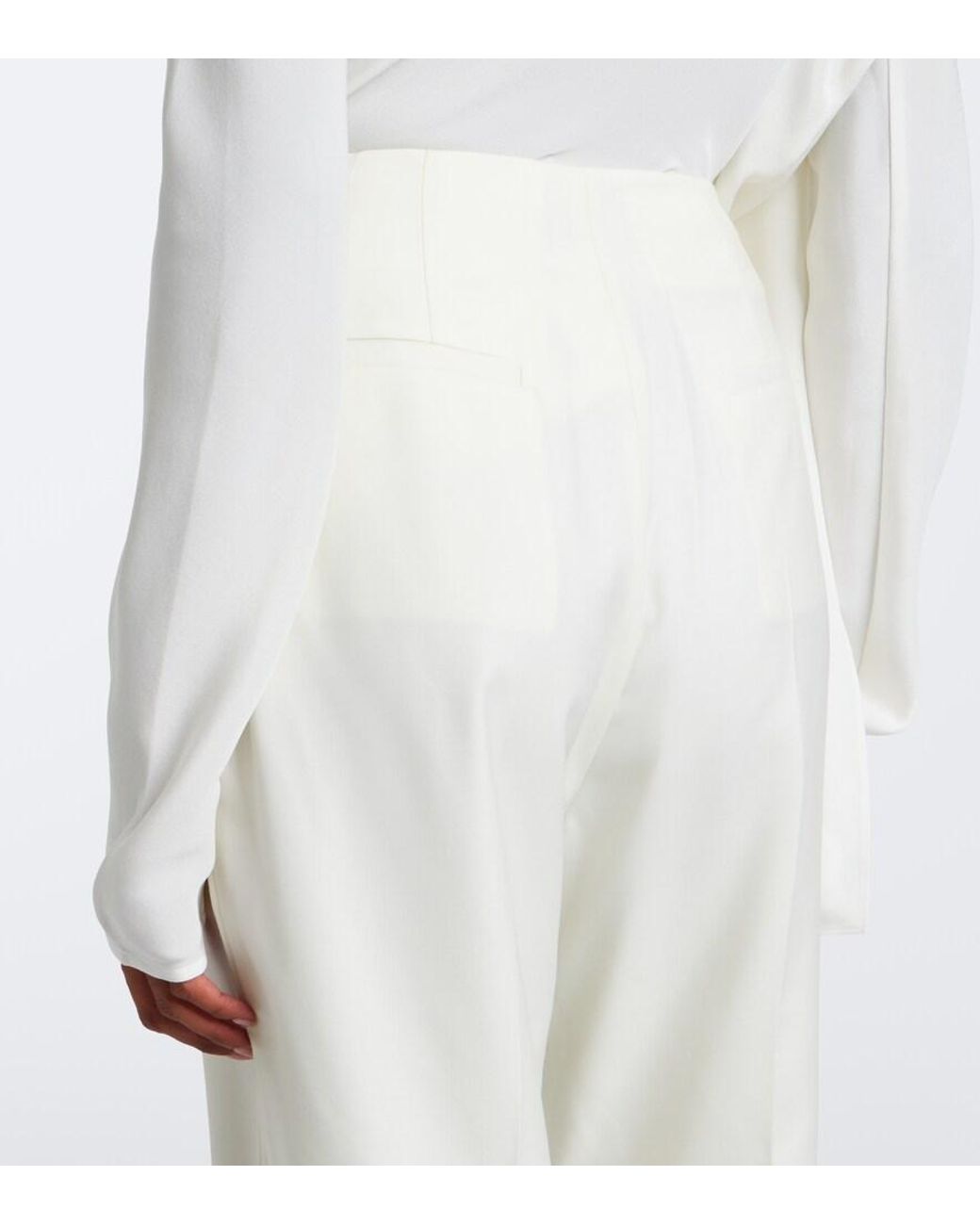 TOVE White Albertine Ruched Virgin Wool Wide-Leg Pants