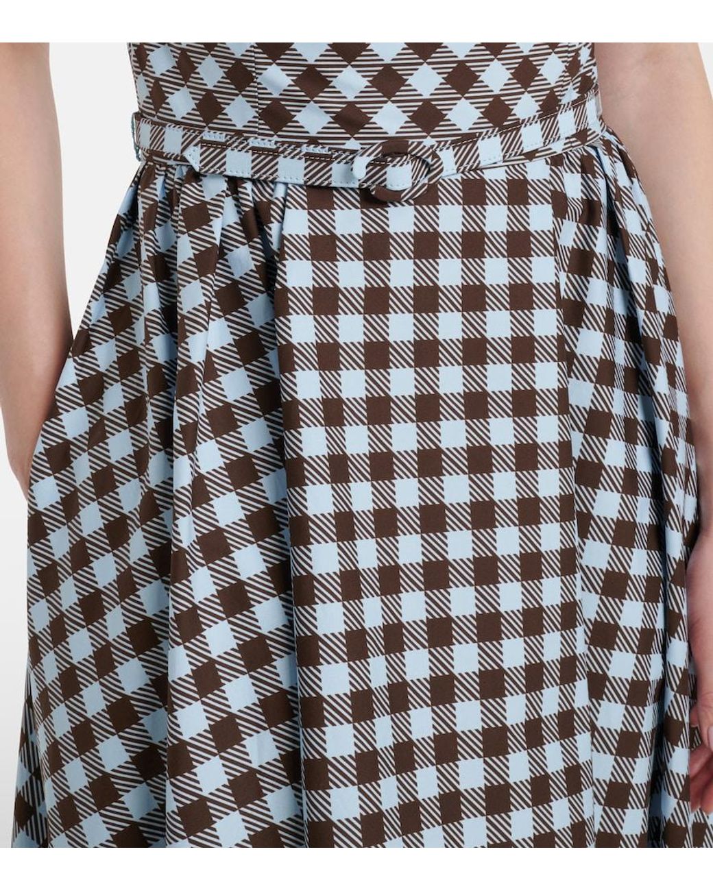Oscar de la Renta Blue Gingham Cotton-Blend Midi Dress