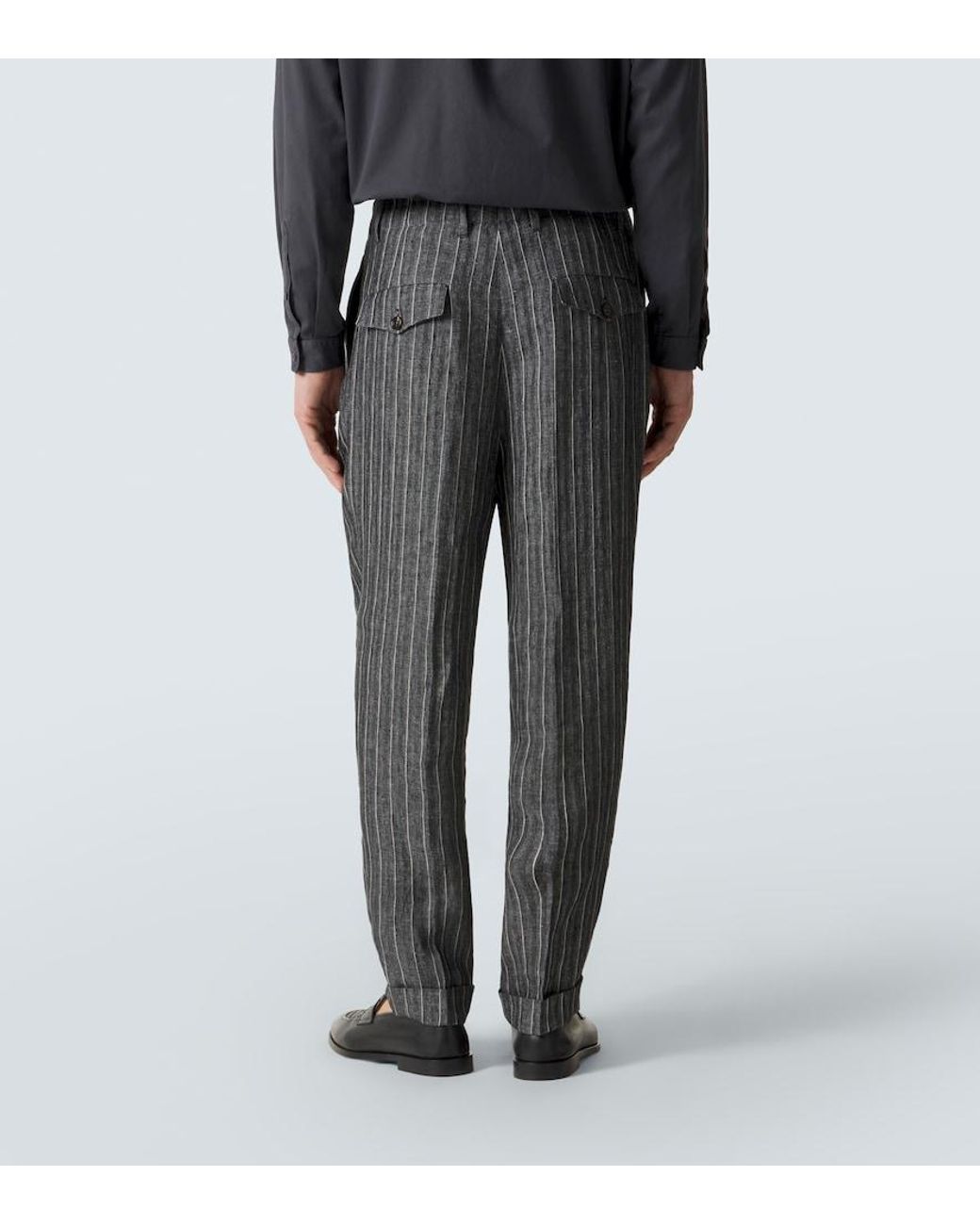 Brunello Cucinelli Black Chalk Stripe Linen Suit for men
