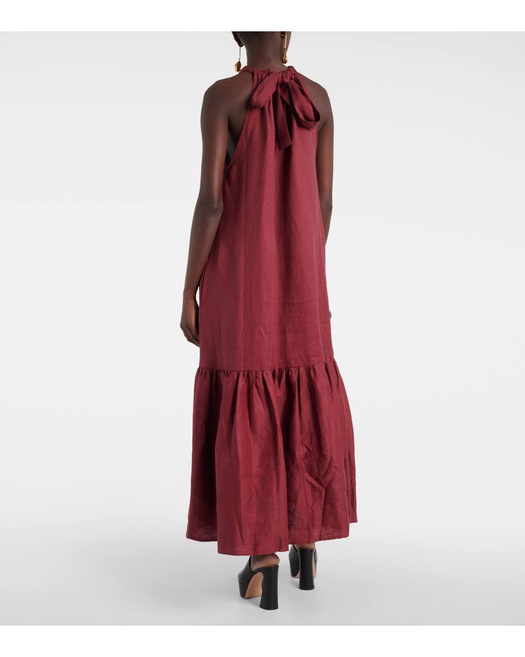 Asceno Ibiza Halterneck Linen Maxi Dress in Red | Lyst UK