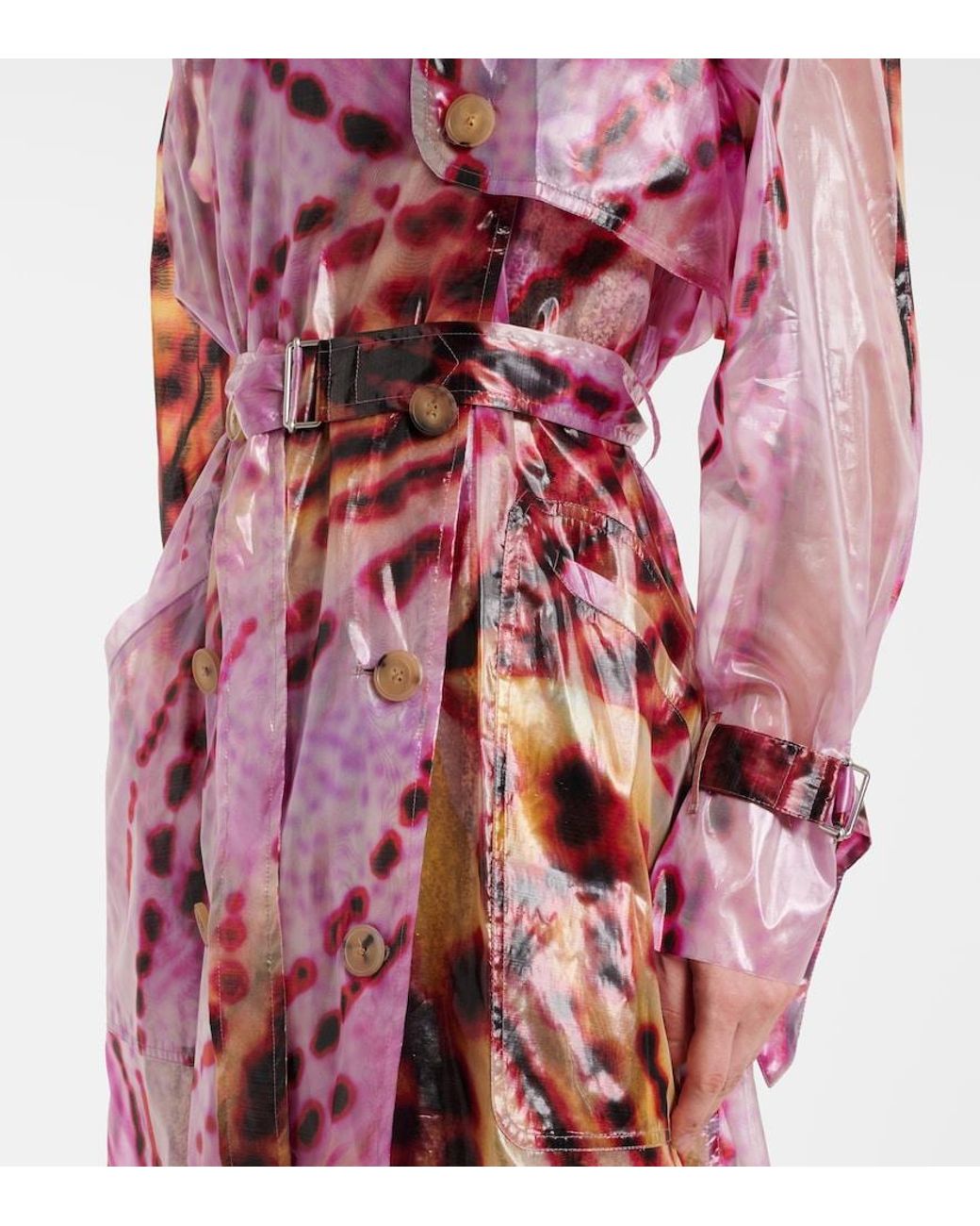 Dries Van Noten Pink Printed Double-Breasted Trench Coat