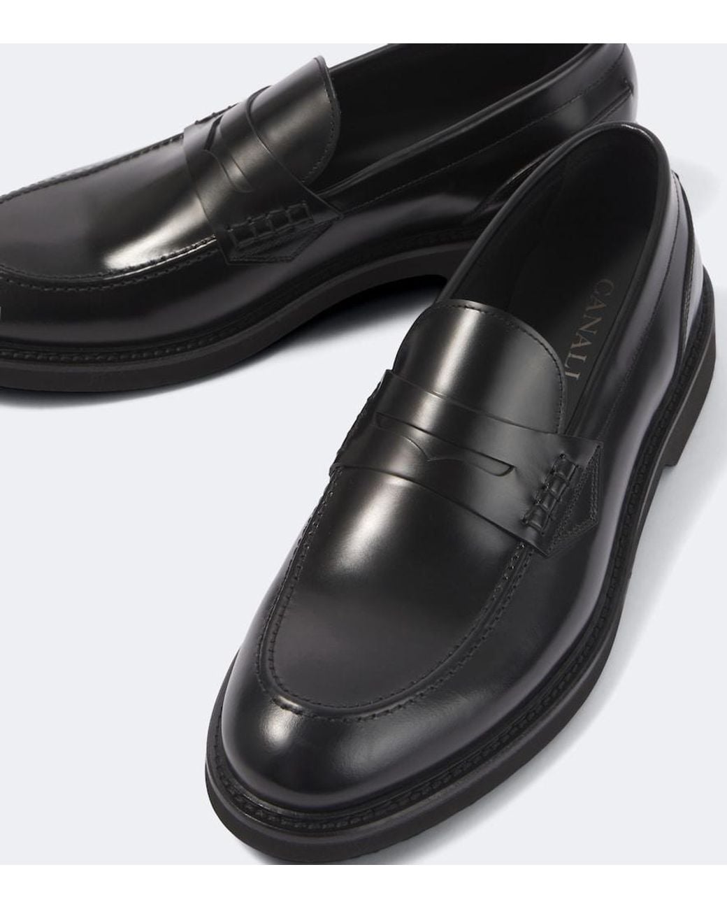 Canali Black Leather Penny Loafers for men