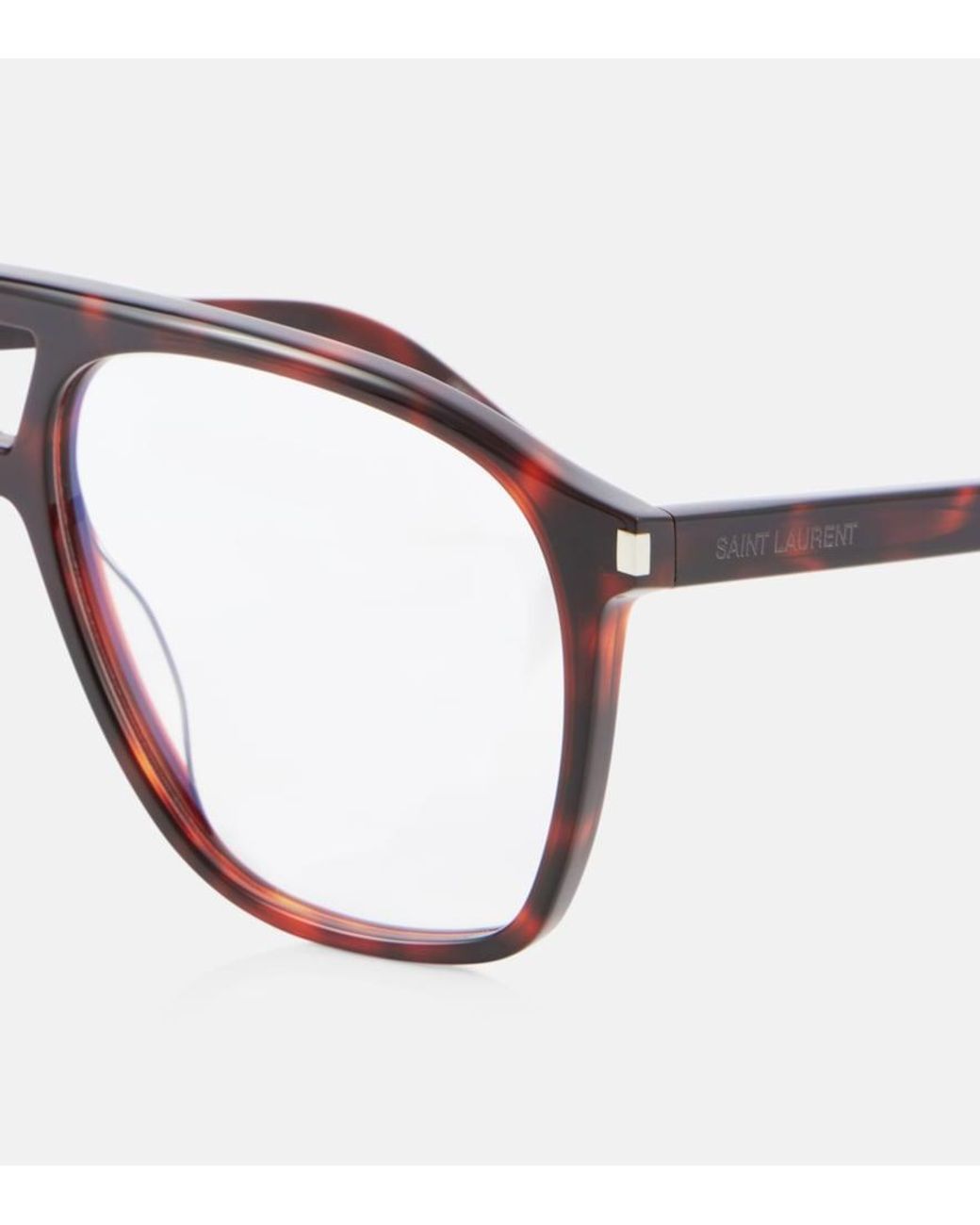 Saint Laurent Brown Acetate Aviator Sunglasses