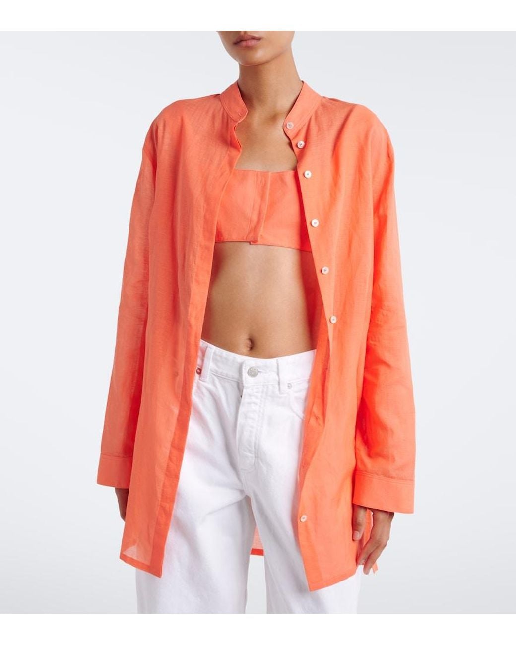 Alaïa Orange Layered Cotton And Linen Shirt