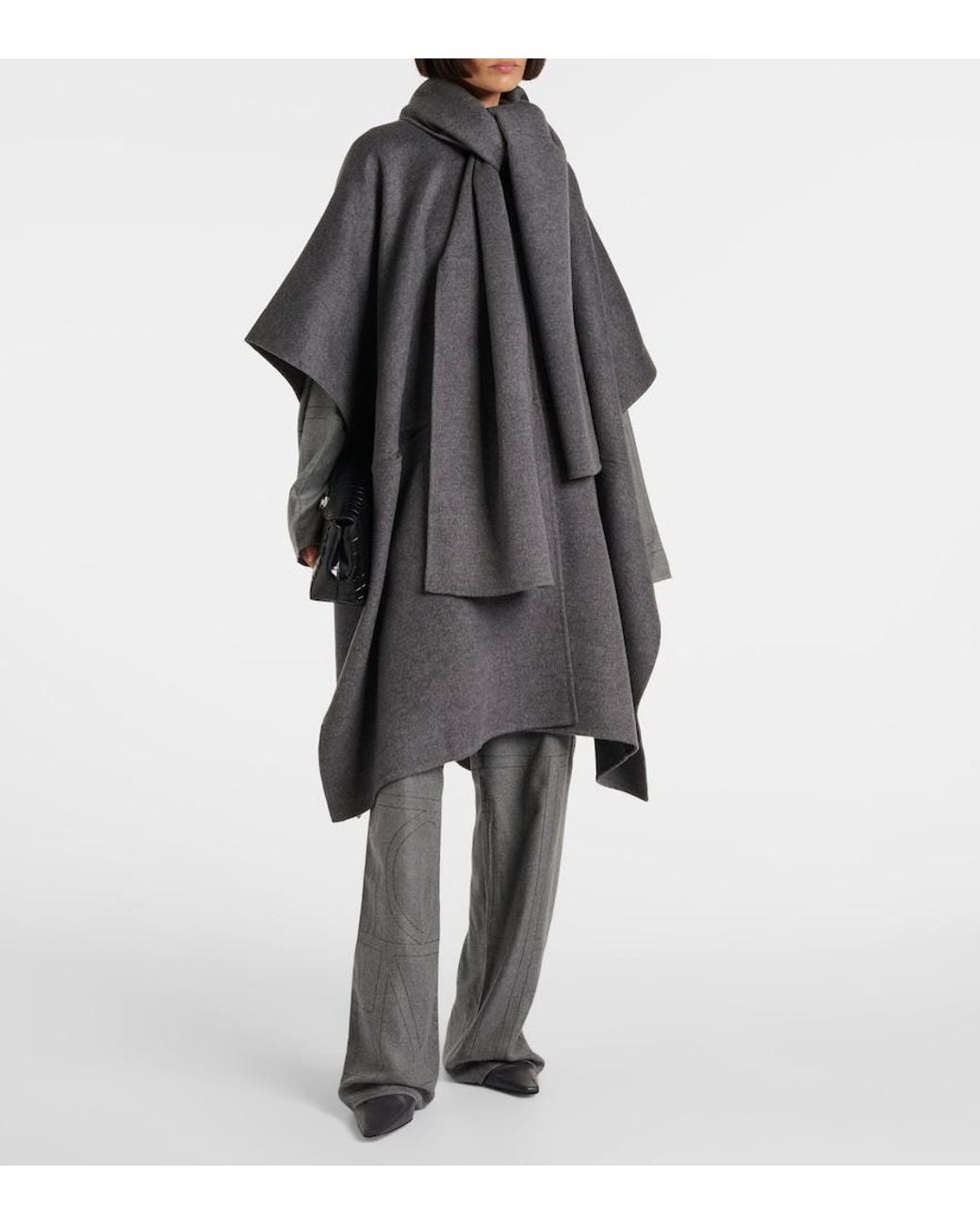 Totême Gray Double Scarf Wool Coat