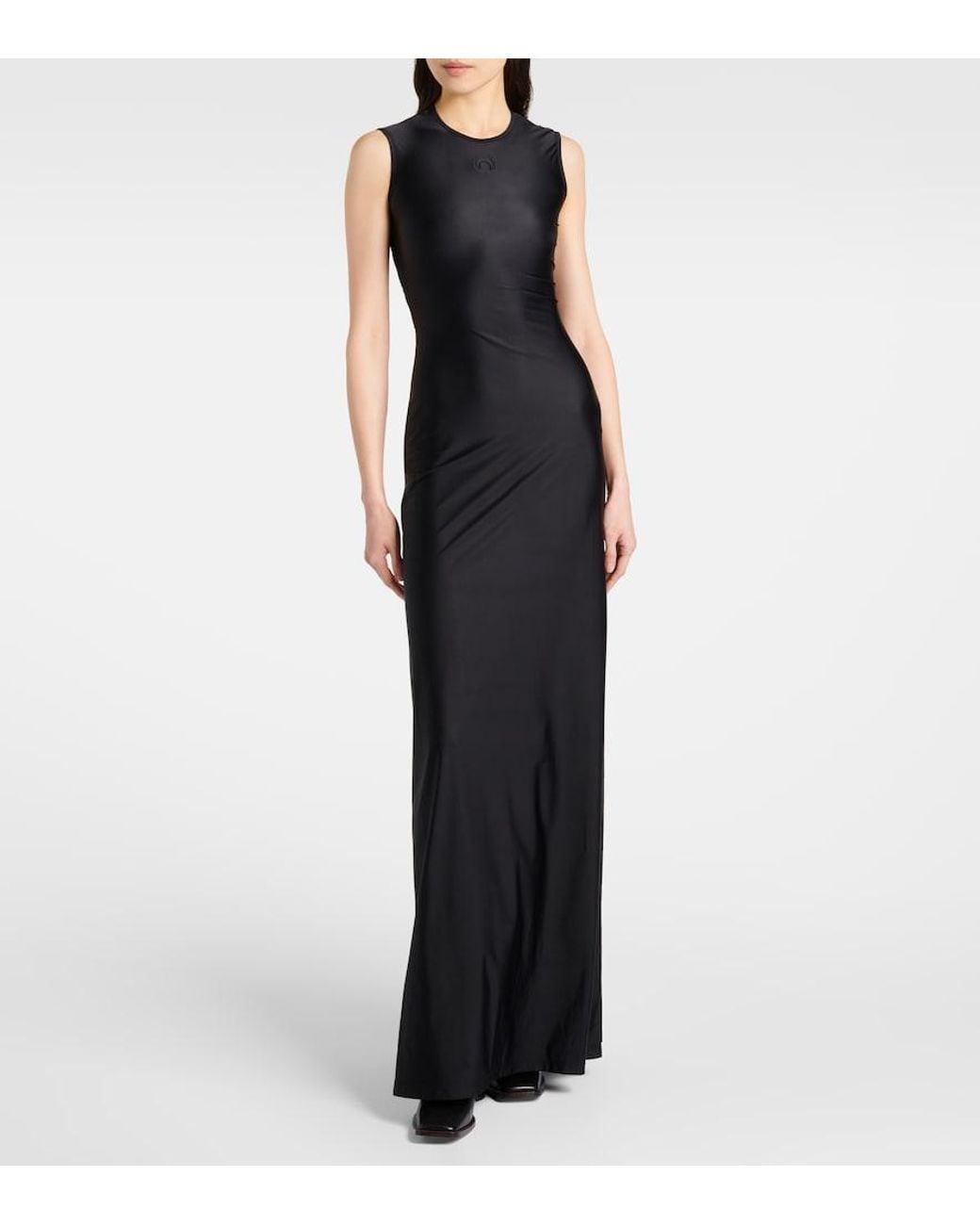 MARINE SERRE Black Draped Jersey Maxi Dress