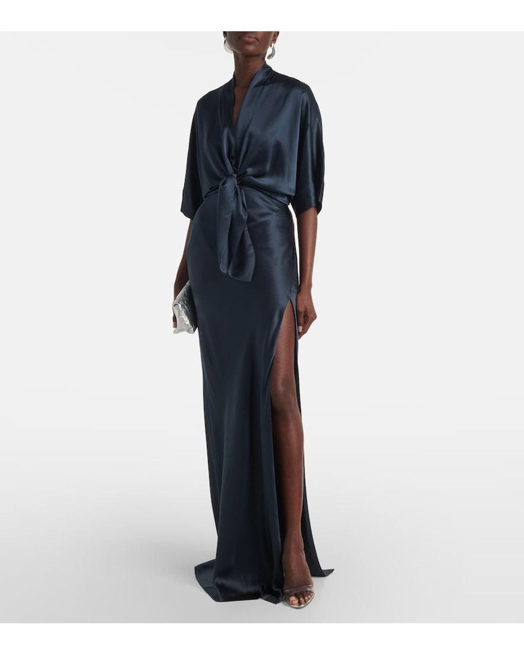 The Sei Blue Asymmetric Silk Satin Maxi Skirt
