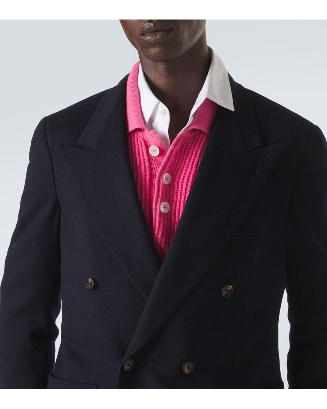 Umit Benan Blue William Double-Breasted Cashmere Blazer for men