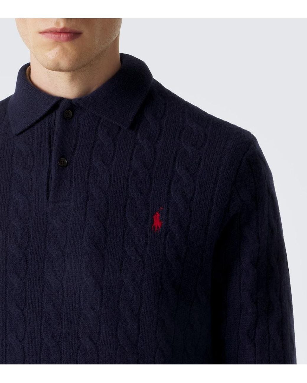 Polo Ralph Lauren Blue Cable-Knit Wool And Cashmere Polo Sweater for men
