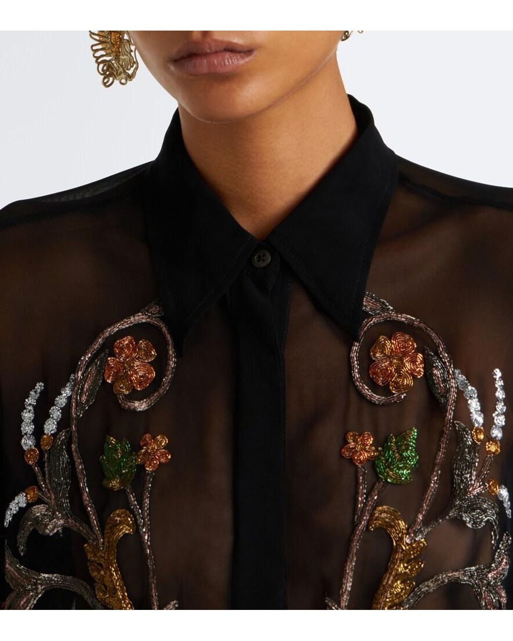 Dries Van Noten Black Embellished Sheer Blouse