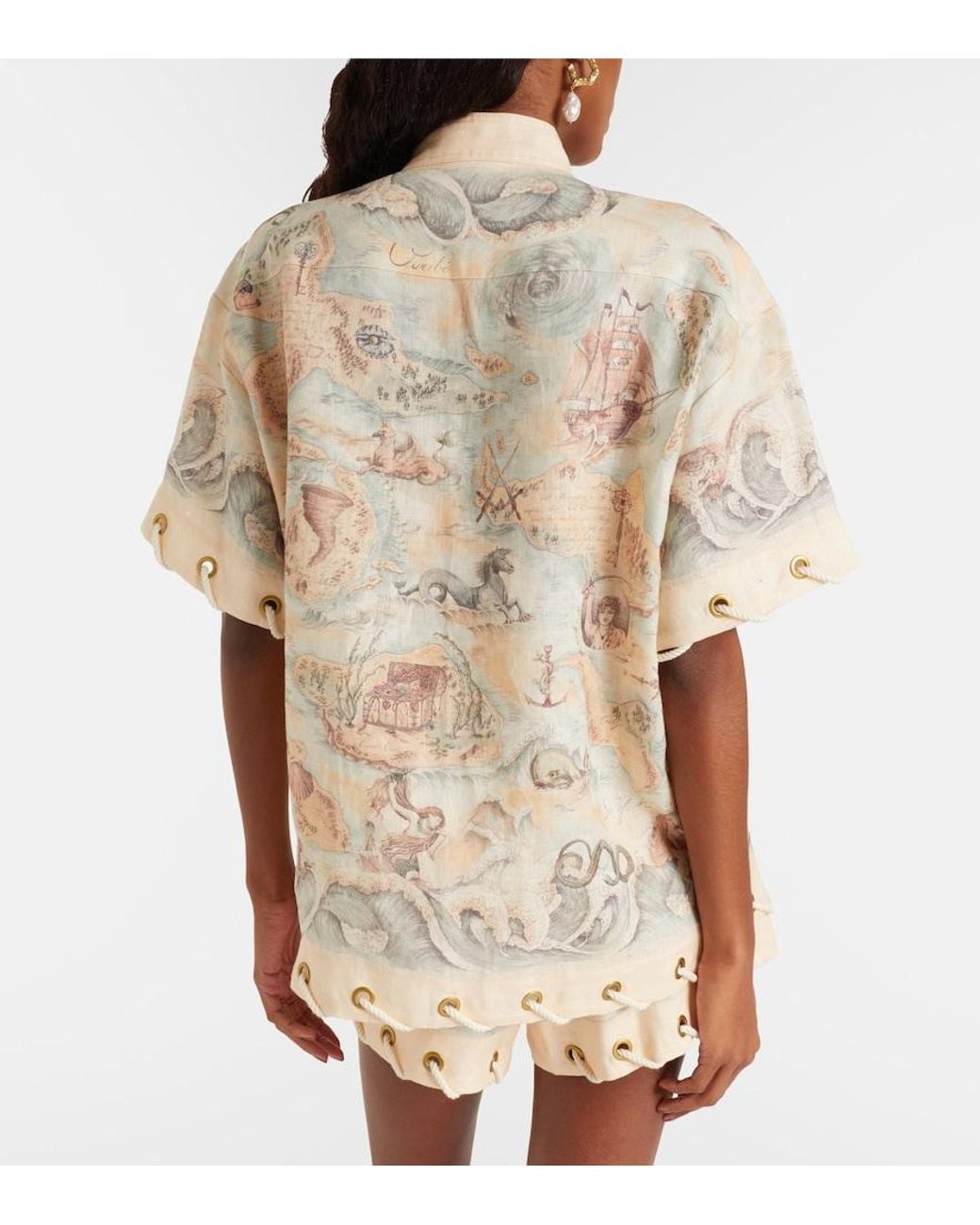 Zimmermann Natural Printed Linen Shirt