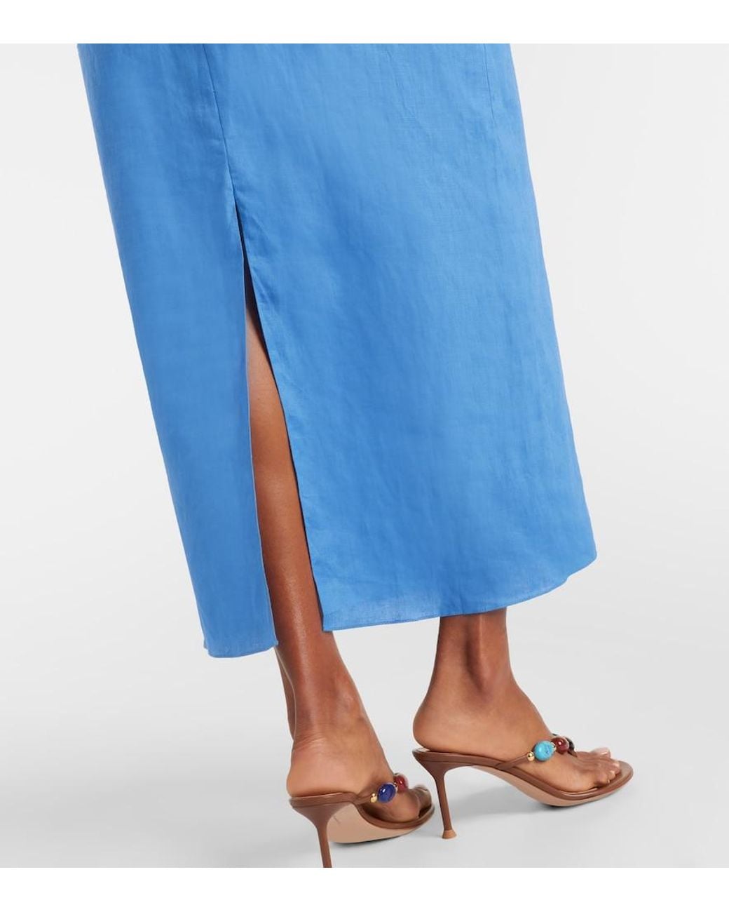 Cala De La Cruz Blue Orly Cutout Linen Maxi Dress