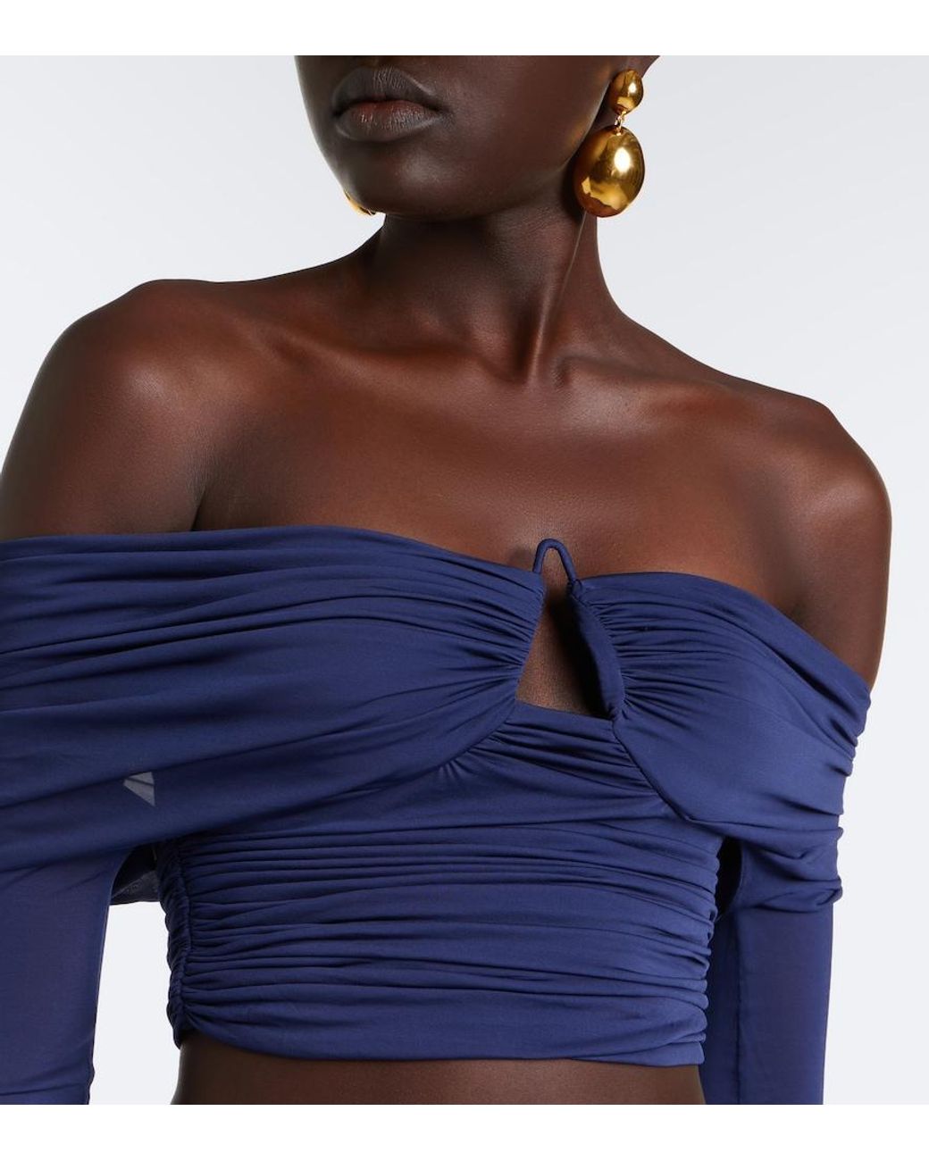 Christopher Esber Blue Marin Draped Off-Shoulder Top