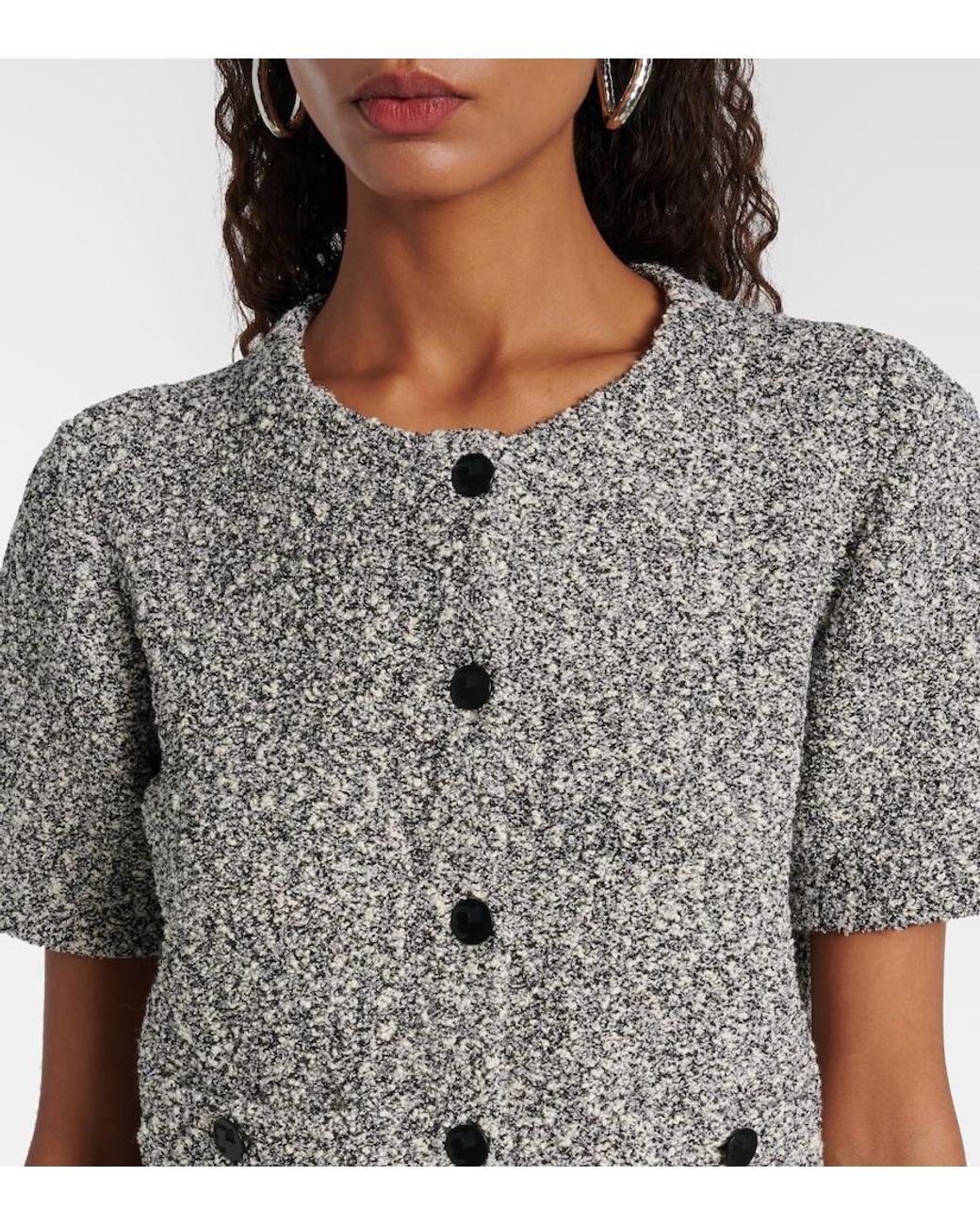 Tory Burch Gray Cropped Tweed Top