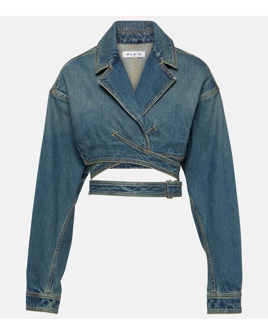 Chaqueta Envolvente Cropped De Denim Alaïa de color Blue