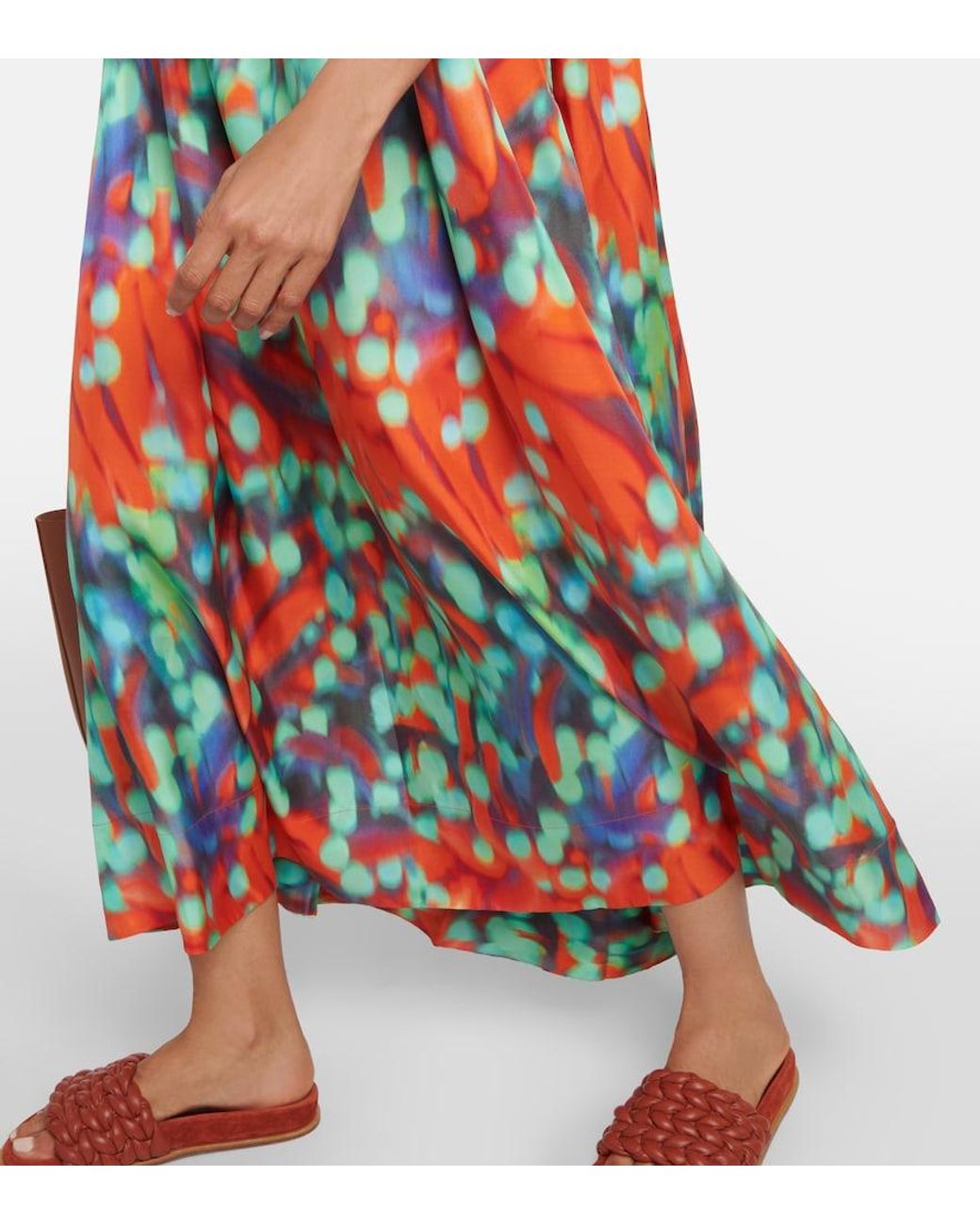 Asceno Red Heather Printed Silk Maxi Dress