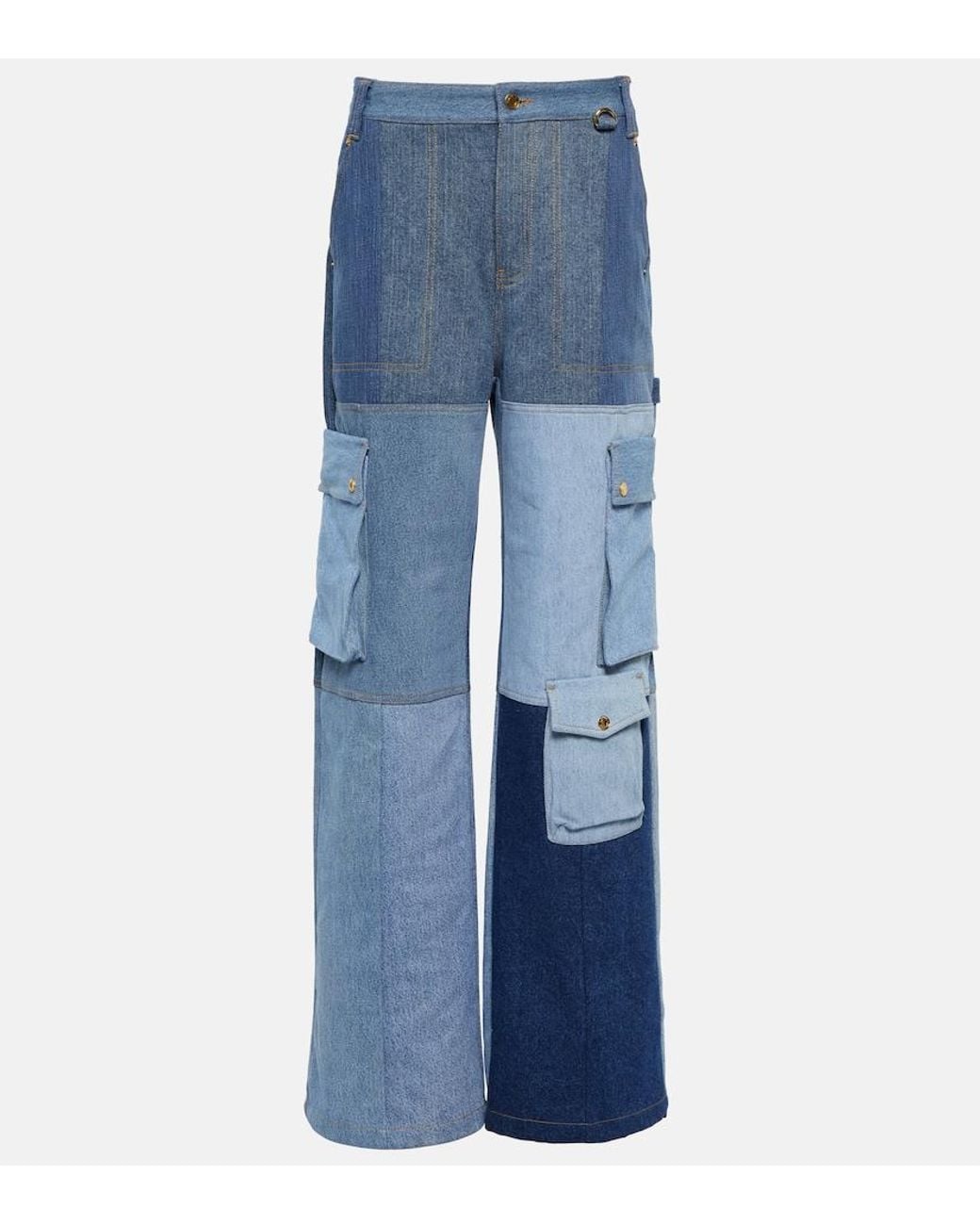 MARINE SERRE Blue Monogram High-Rise Wide-Leg Jeans