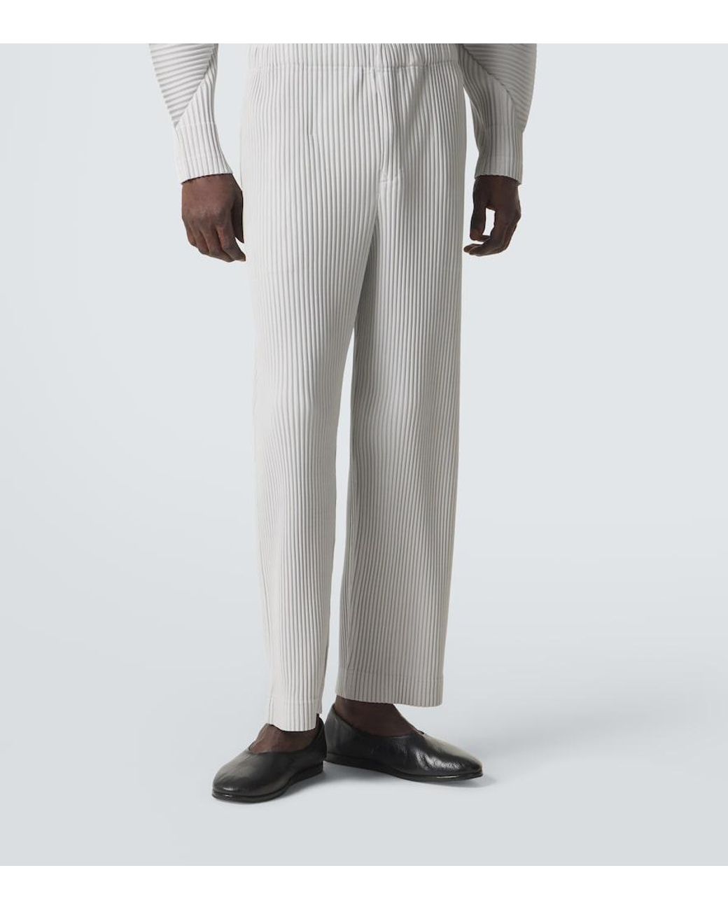 Homme Plissé Issey Miyake White Color Pleats Straight Pants for men