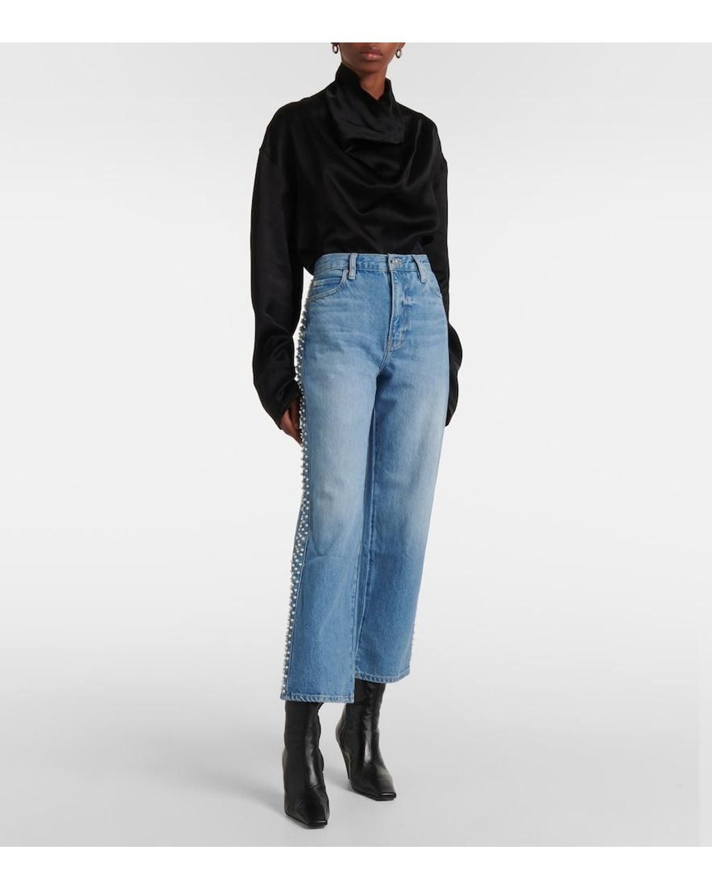FRAME Blue Atelier Le Jane Embellished Cropped Jeans