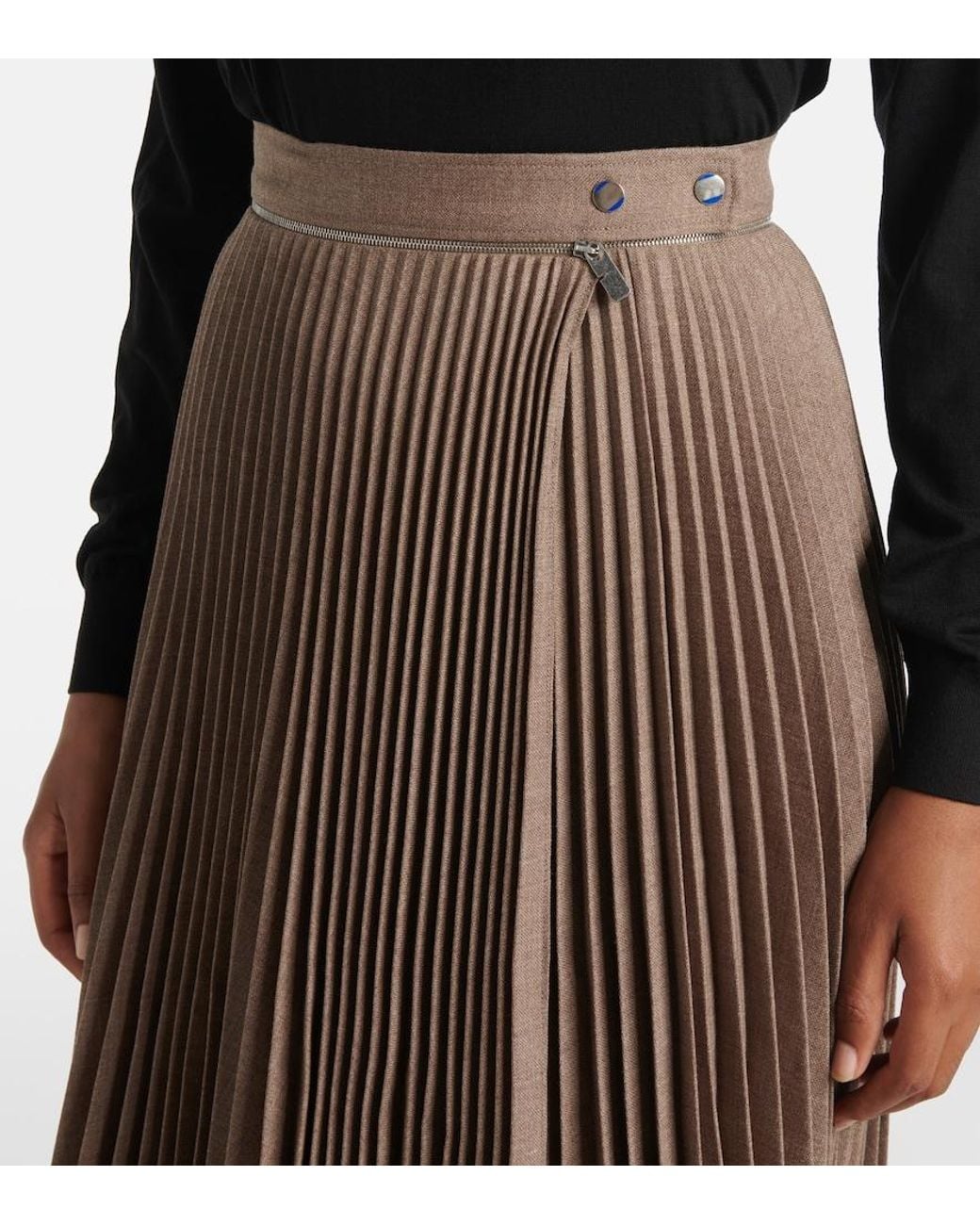 Burberry Brown Pleated Wool Midi Skirt