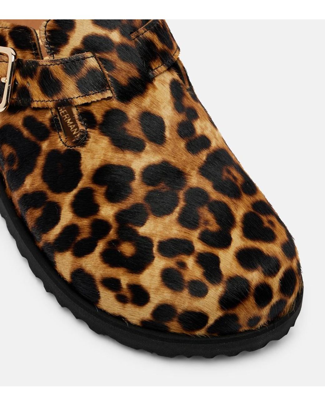 Birkenstock Brown Boston Leopard-Print Calf Hair Clogs