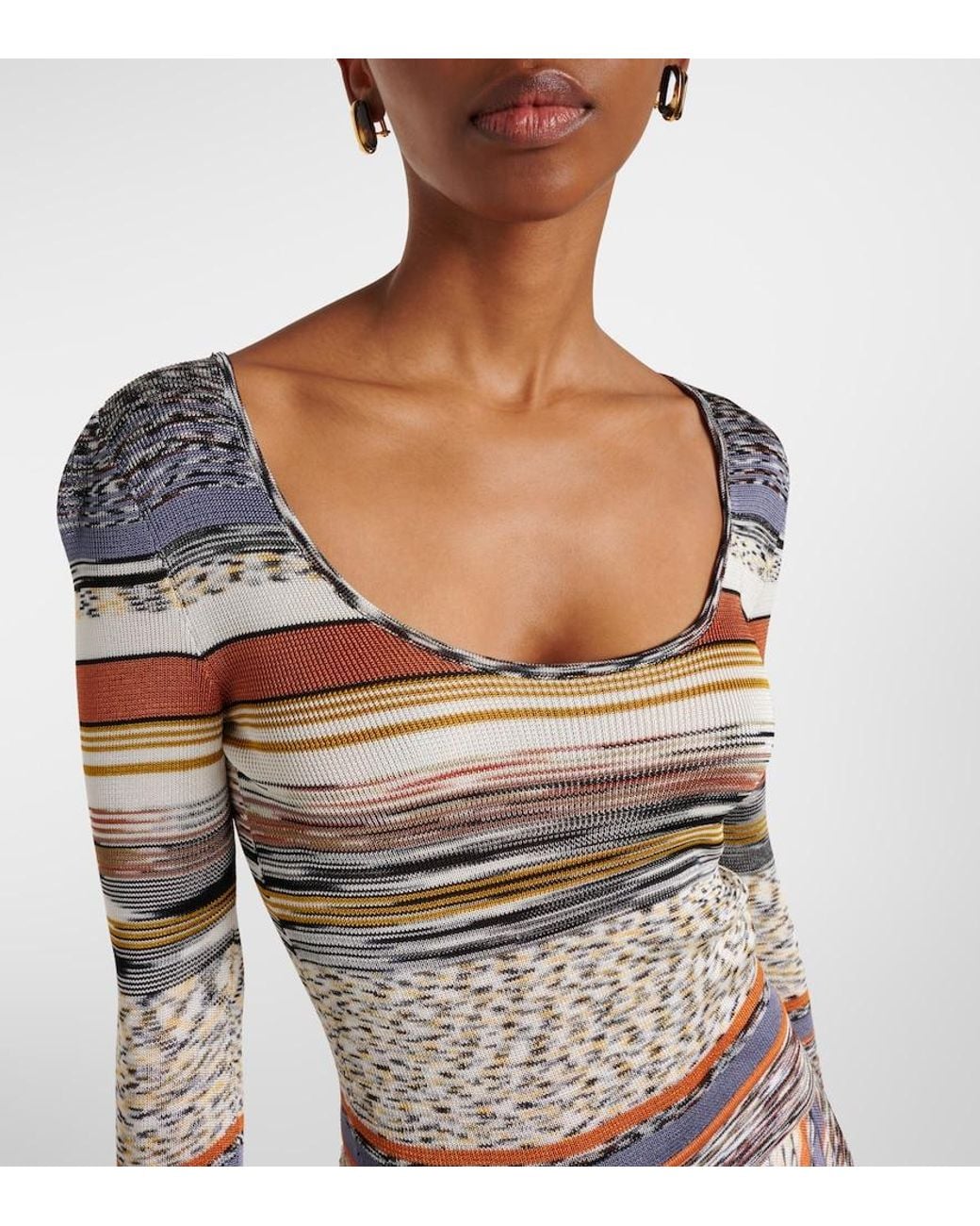 Missoni Multicolor Knitted Pleated Striped Maxi Dress