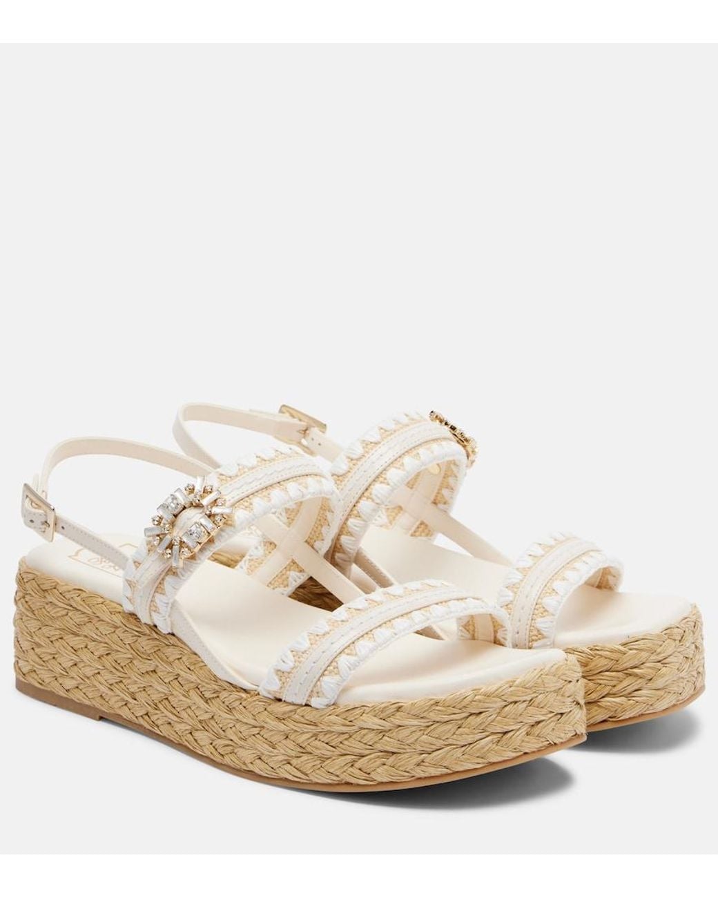 Roger Vivier White Summer Strass Espadrille Sandals