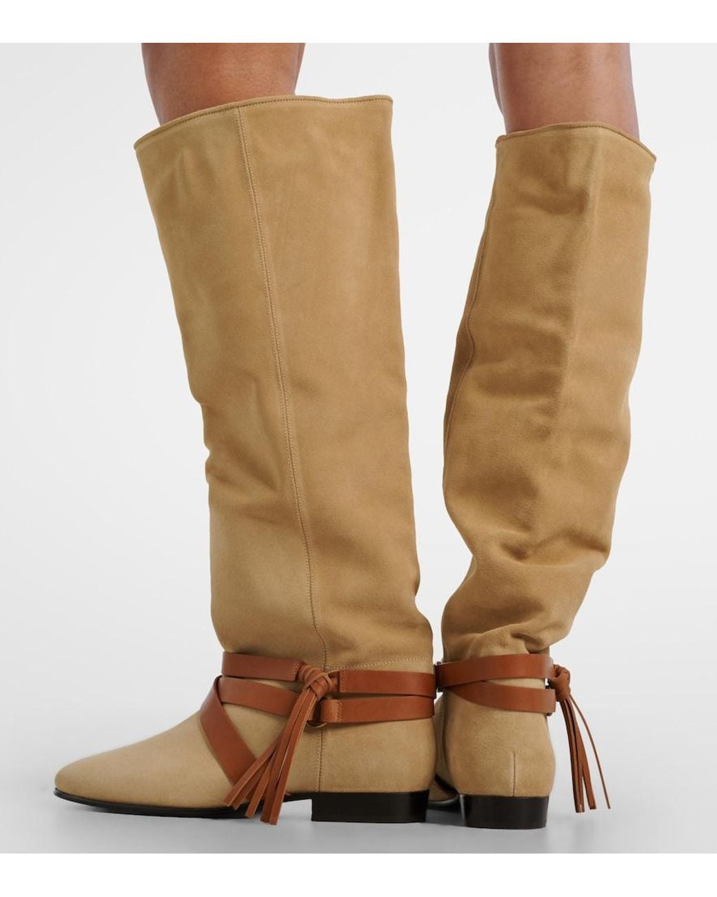 Isabel Marant Natural Silmon Leather-Trimmed Suede Knee-High Boots
