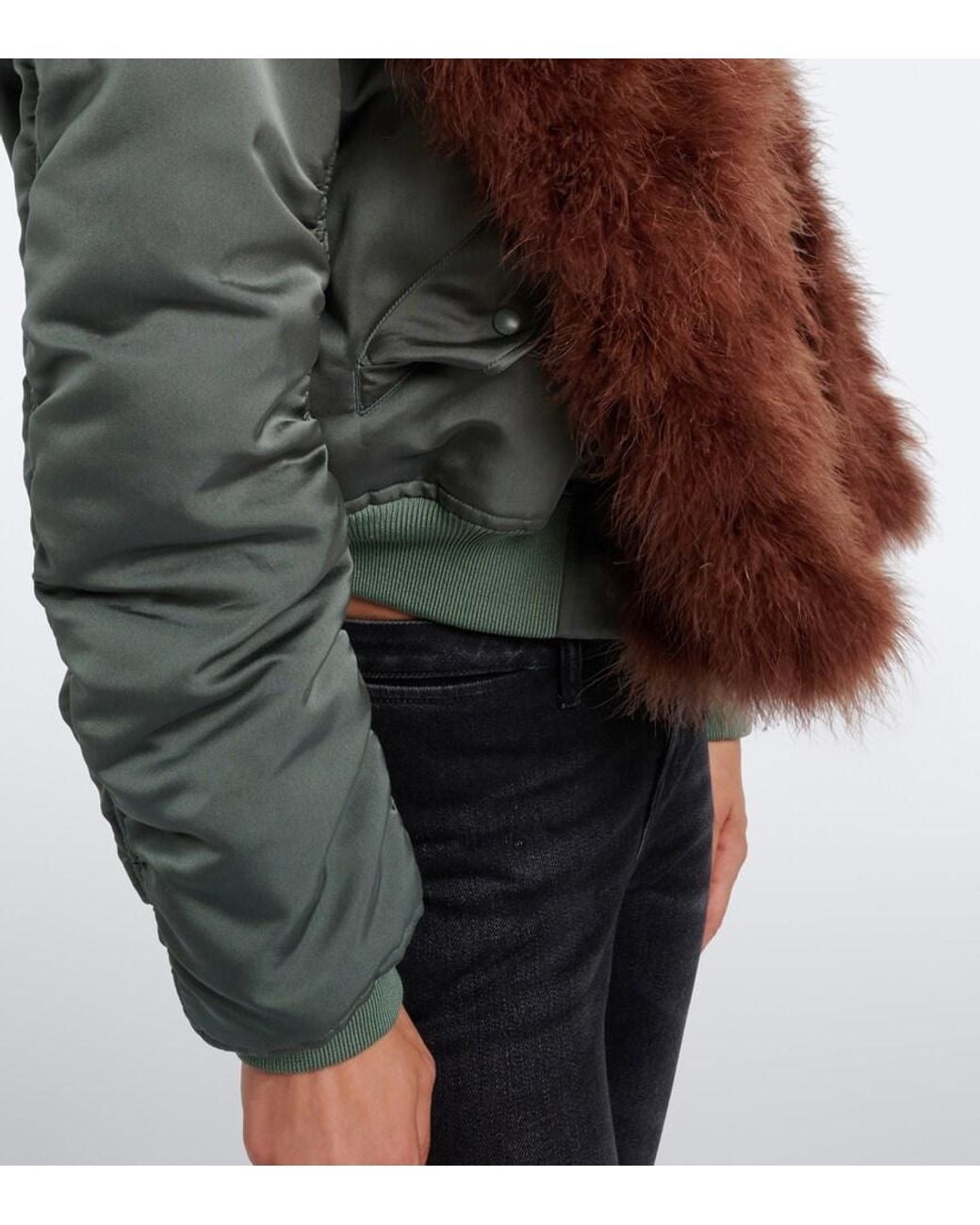 Gucci Brown Feather-Trimmed Silk Duchesse Bomber Jacket