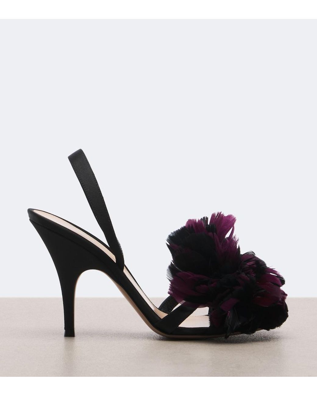 Gianvito Rossi Black Floral-Applique Satin Slingback Sandals