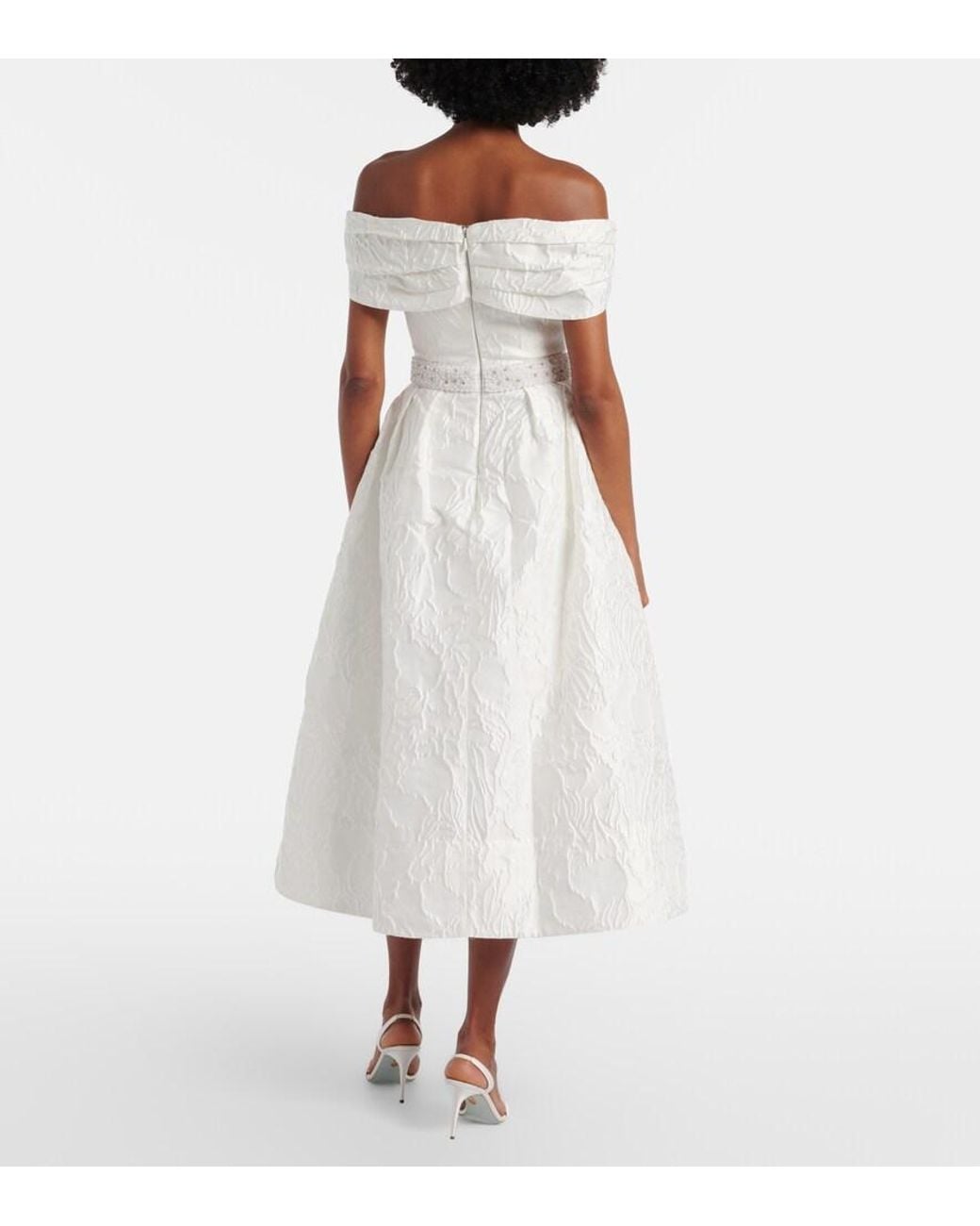Rebecca Vallance White Bridal Winslet Jacquard Midi Dress