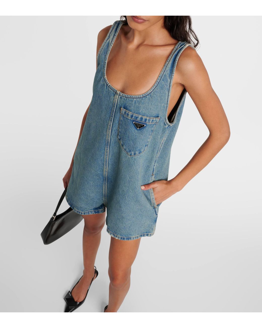 【送料無料】 PRADA Denim playsuit Prada Denim Playsuit In Blue | ModeSens