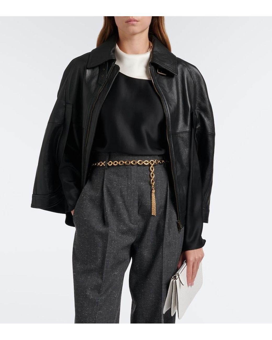 7 For All Mankind Black Leather Cape