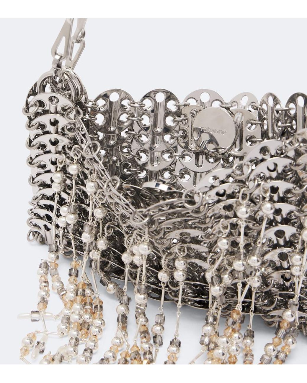 Rabanne White 1969 Nano Embellished Fringed Shoulder Bag