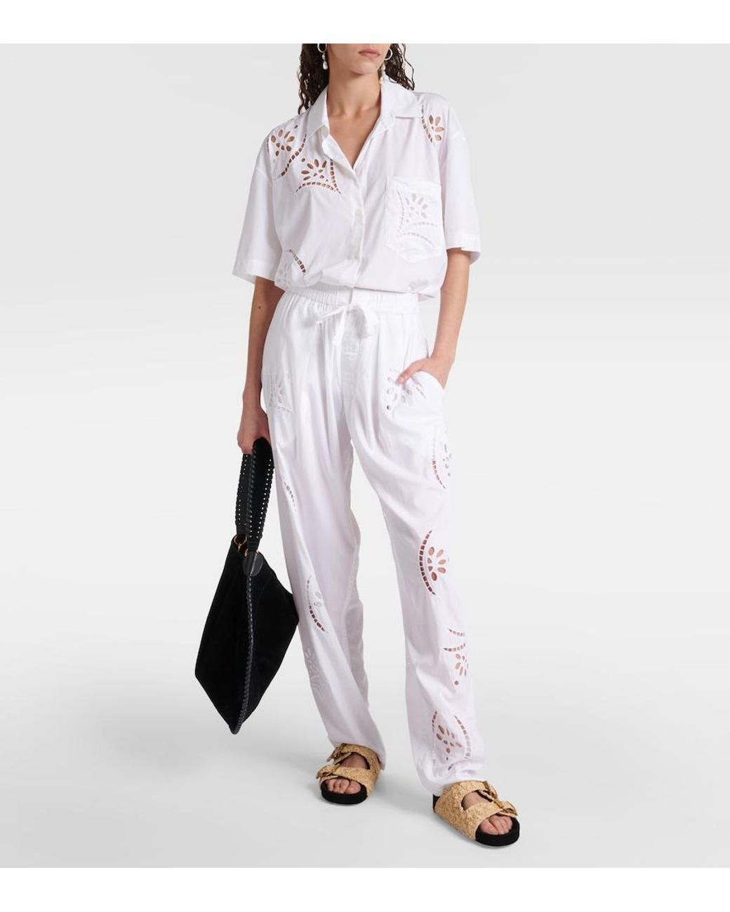 Isabel Marant White Hectorina Broderie Anglaise Wide-Leg Pants