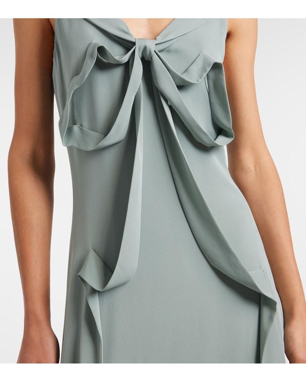 Acne Green Bow-Detail Silk Midi Dress