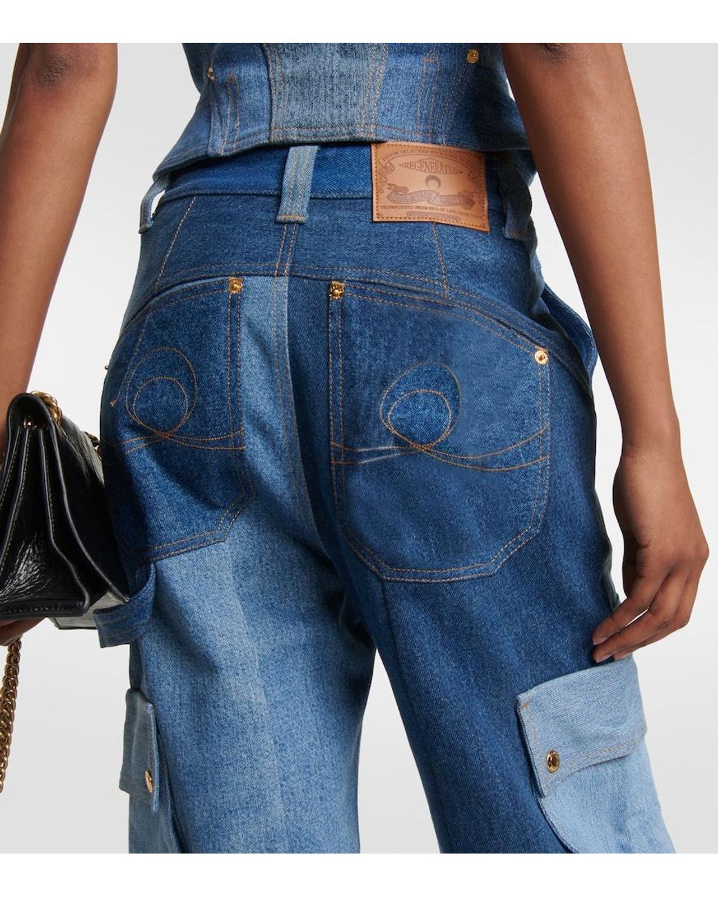 MARINE SERRE Blue Monogram High-Rise Wide-Leg Jeans