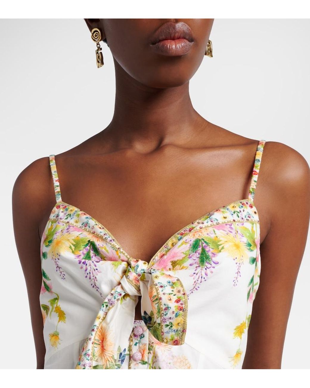 Camilla White Bow-Detail Floral Cotton Minidress