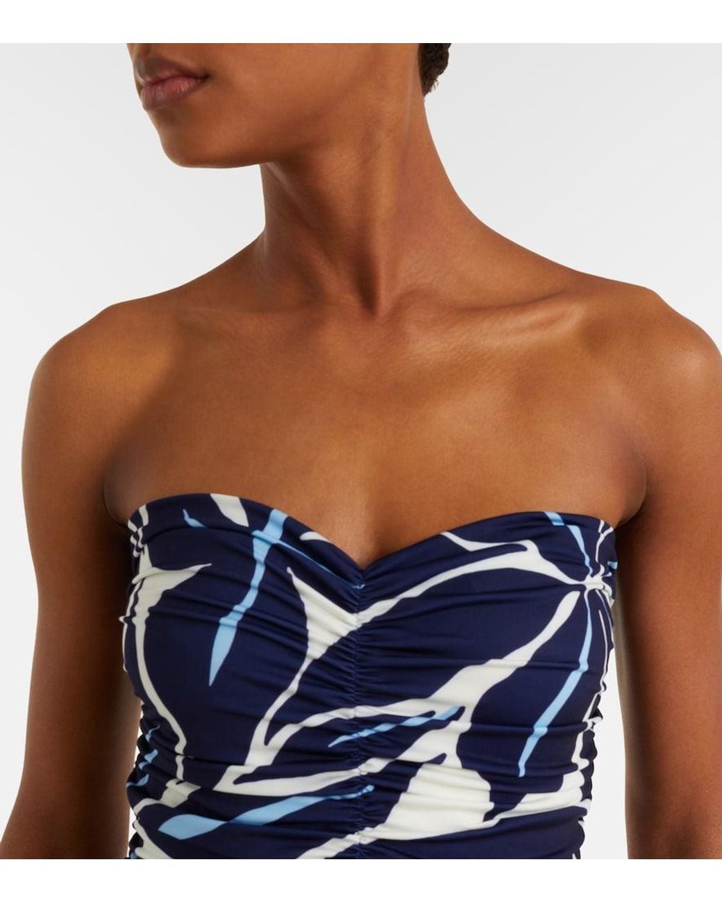 Cala De La Cruz Blue Printed Strapless Swimsuit