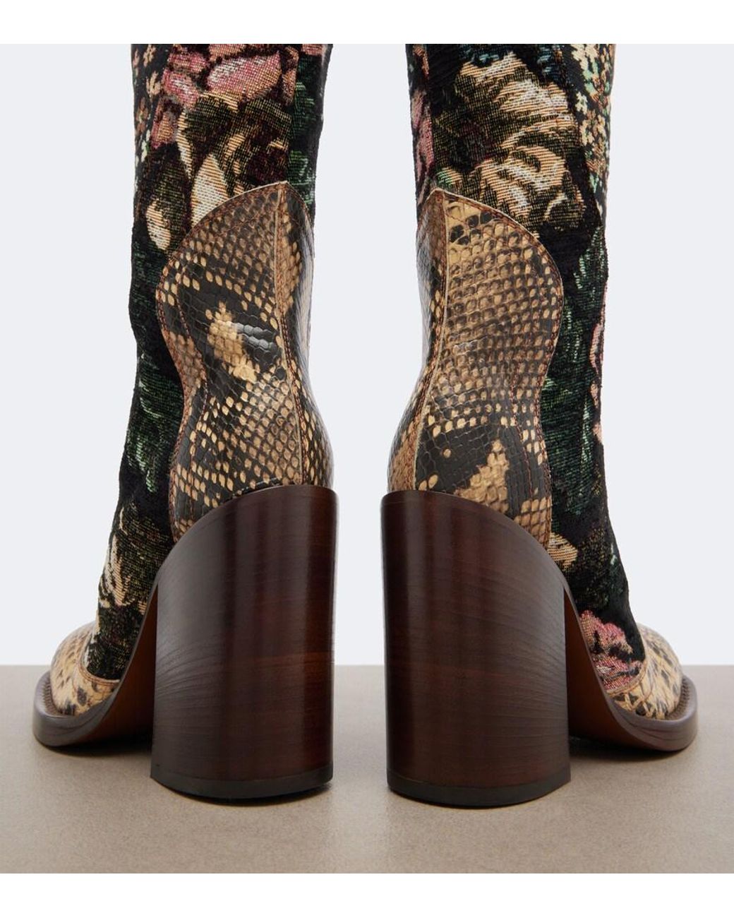 Dries Van Noten Multicolor Patchwork Overknee-Stiefel Aus Leder