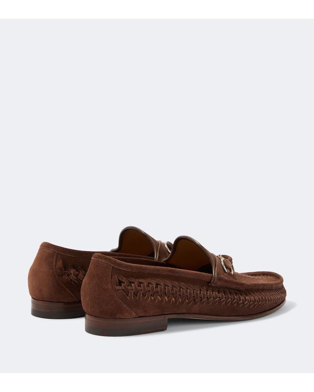 Gucci Brown Bamboo Horsebit Woven Suede Loafers for men