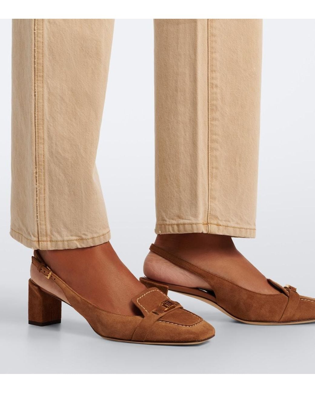 Tod's Brown T Timeless Suede Slingback Pumps