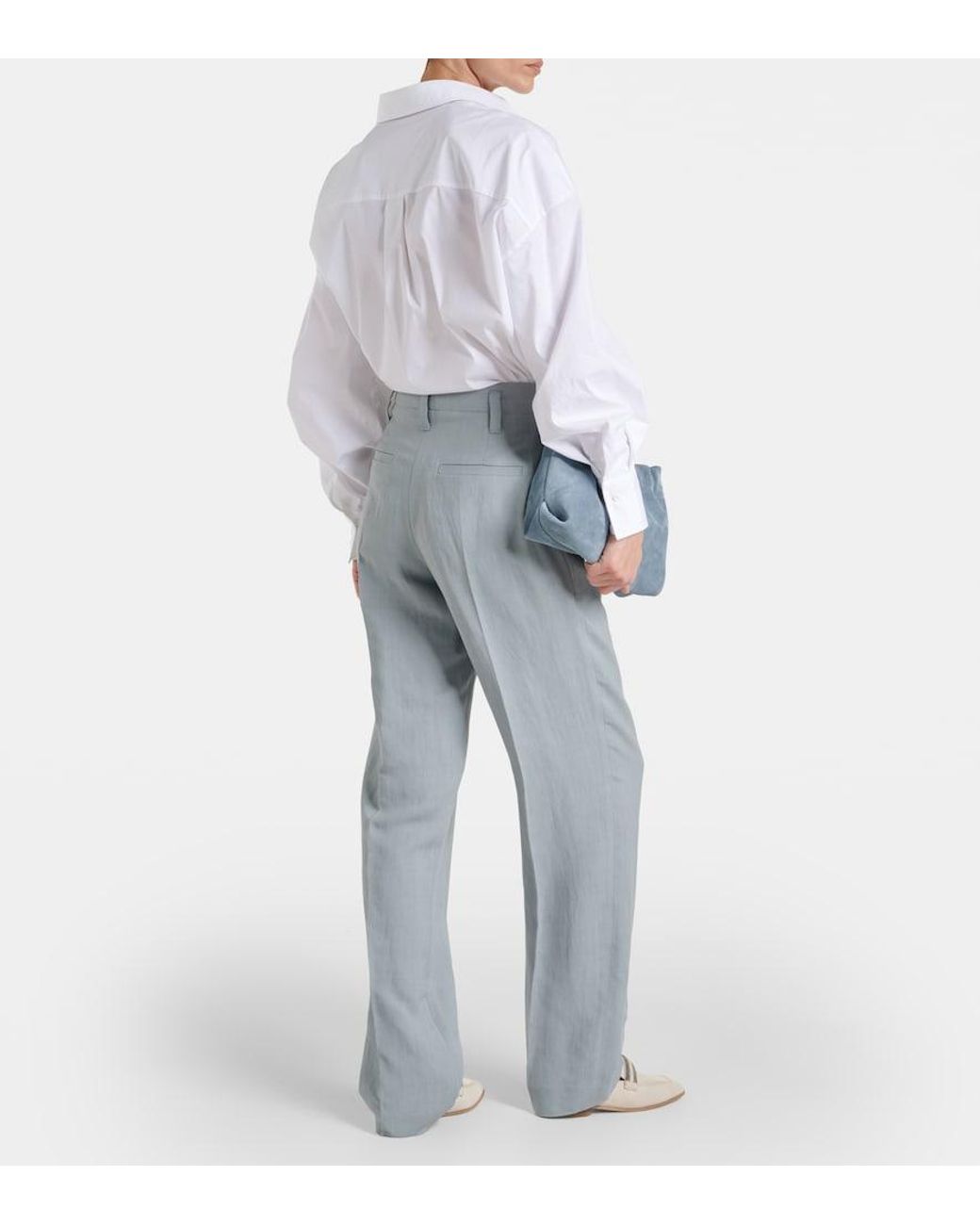 Brunello Cucinelli Gray High-Rise Straight Pants