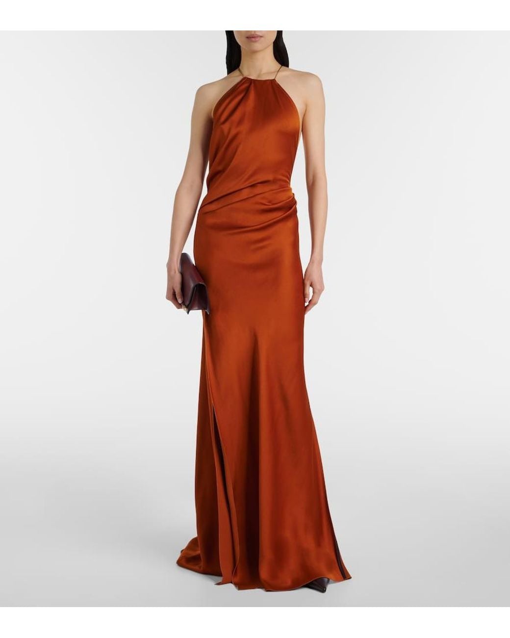 Victoria Beckham Brown Draped Satin Gown