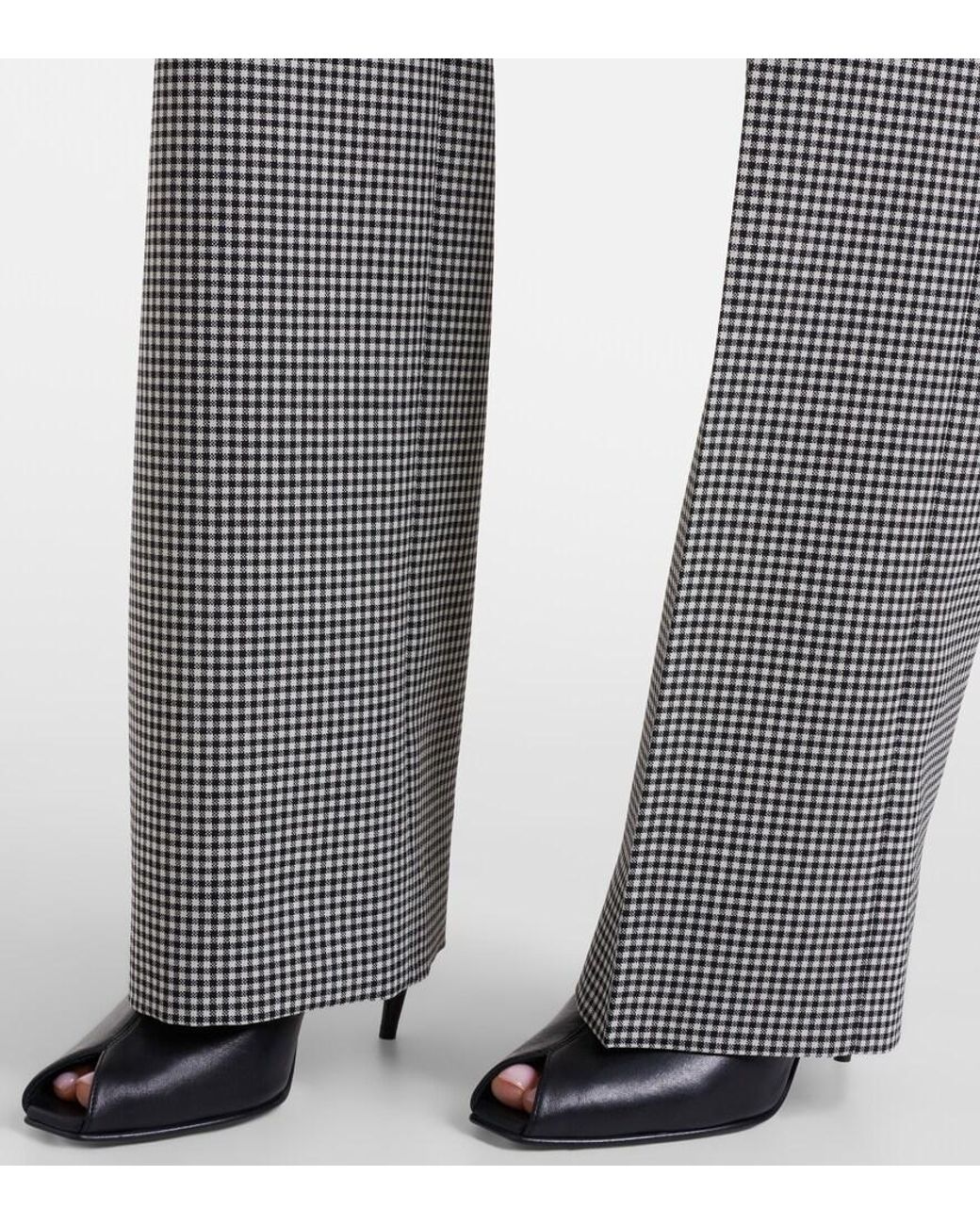 McQueen Gray Gingham Wool Wide-Leg Pants