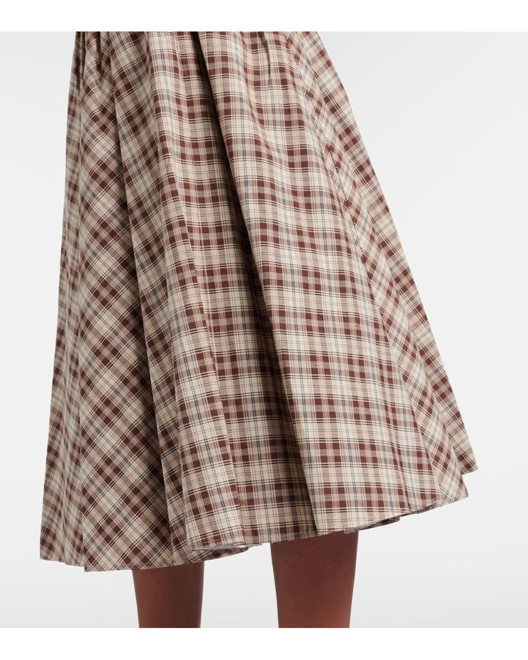 Prada Brown Checked Cotton Poplin Midi Dress