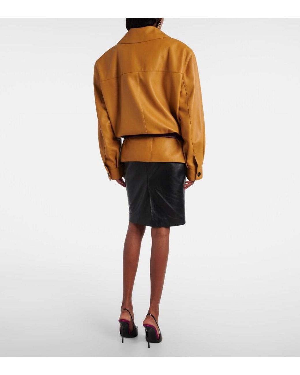 Saint Laurent Orange Belted Leather Jacket