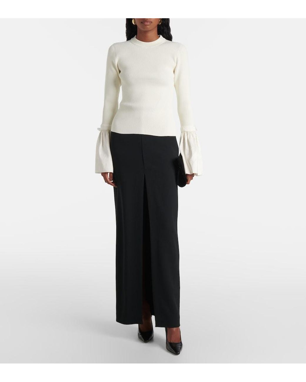Jonathan Simkhai White Agata Taffeta-Trimmed Ribbed-Knit Top